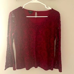 Red lace talbots top with bell sleeves